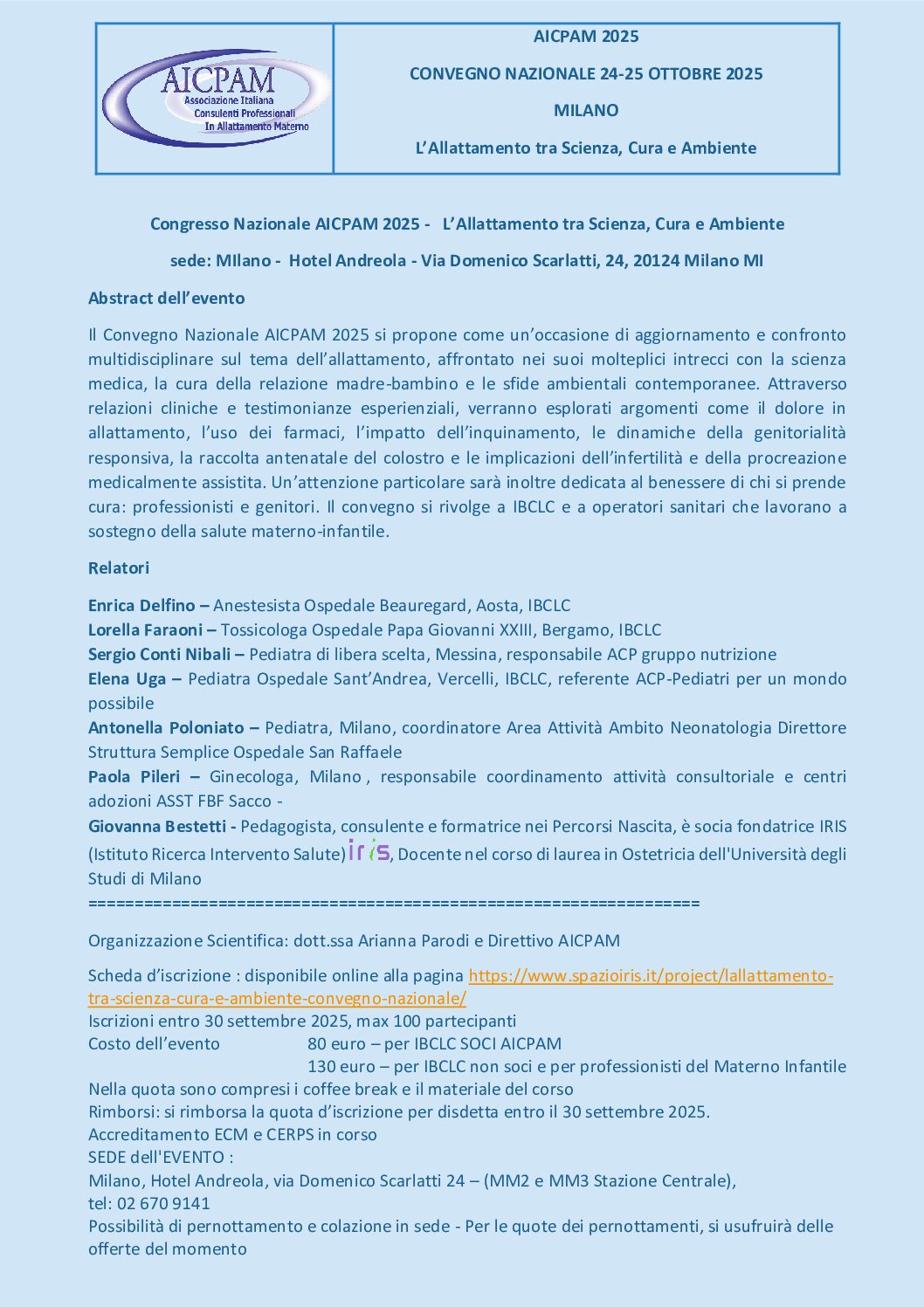 Convegno nazionale AICPAM 2025: L’Allattamento tra Scienza, Cura e Ambiente
